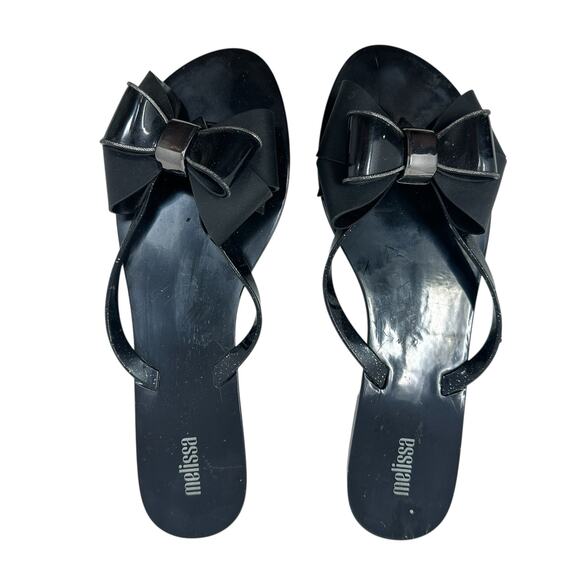 Melissa Harmonic Bow Flip Flop Thong Sandals Black Size US 9 - Picture 1 of 14
